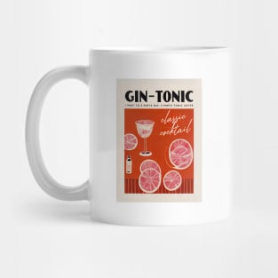 Gin Tonic Retro Poster Red Cinema Bar Prints, Vintage Drinks, Recipe, Wall Art Mug